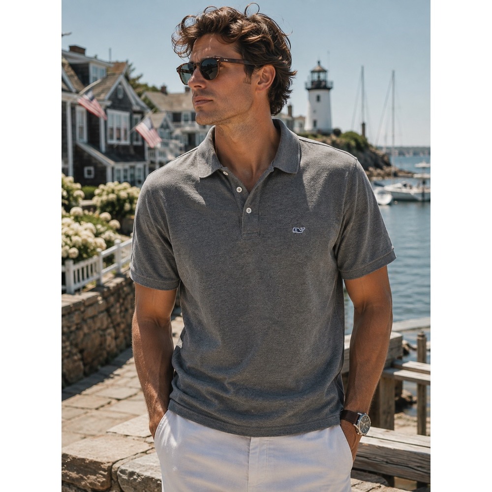 Vineyard Vines Mens XS Grey Cotton Spandex Short Sleeve Whale Logo Polo Shirt